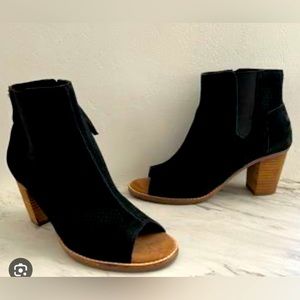 TOMS zip up black open toed booties